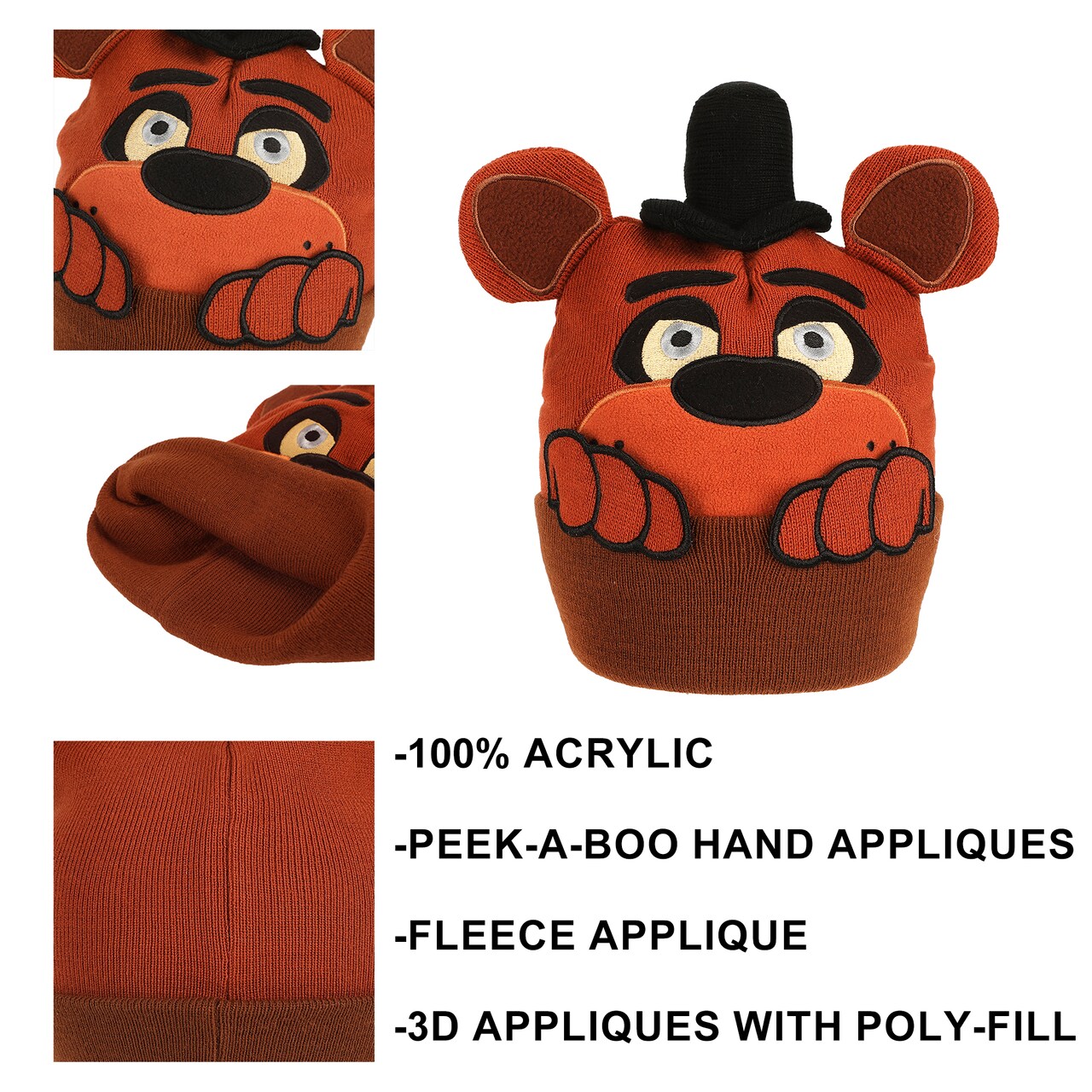 Five Nights At Freddy’s Freddy Peekaboo Hands Brown Knit Beanie